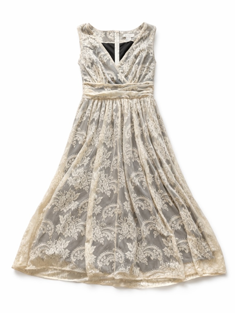 Newport News Cream and Black Lace Overlay Dress